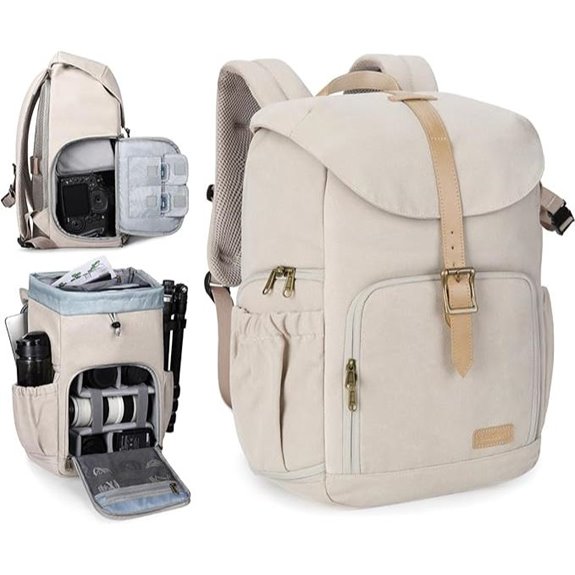 BAGSMART Camera Backpack for Photographers Waterproof Ivory