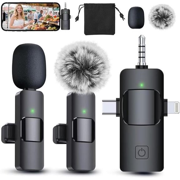 PQRQP 3-in-1 Wireless Lavalier Microphone for Recording
