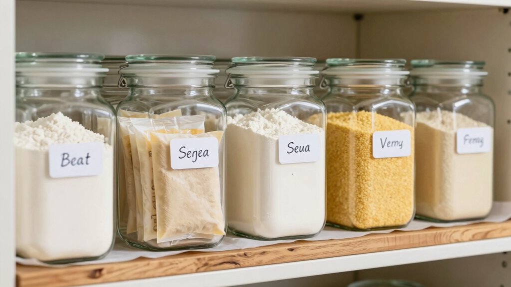 use clear labeled airtight containers